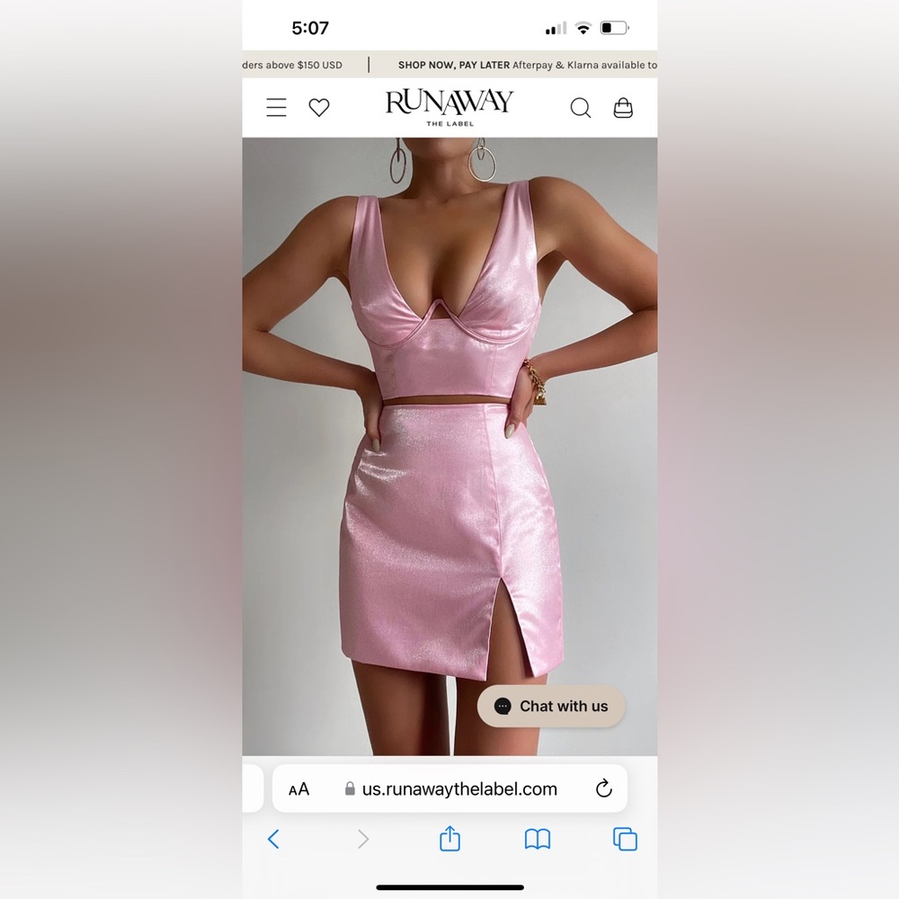 Runaway The Label Pink Satin Crop Top & Skirt Set
